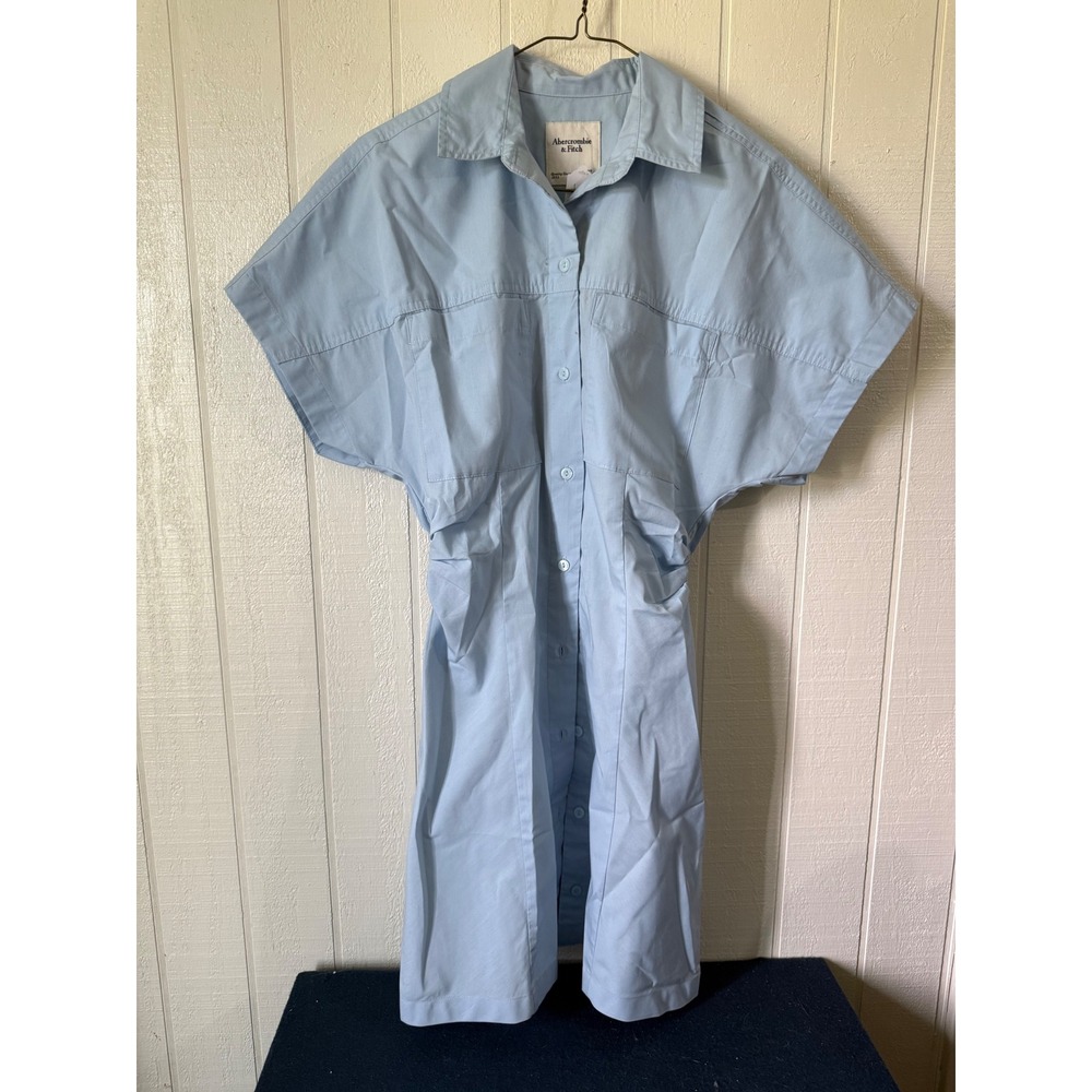 Abercrombie & Fitch Light Blue Button Front Shirtdress XS Tall Short Sleeve